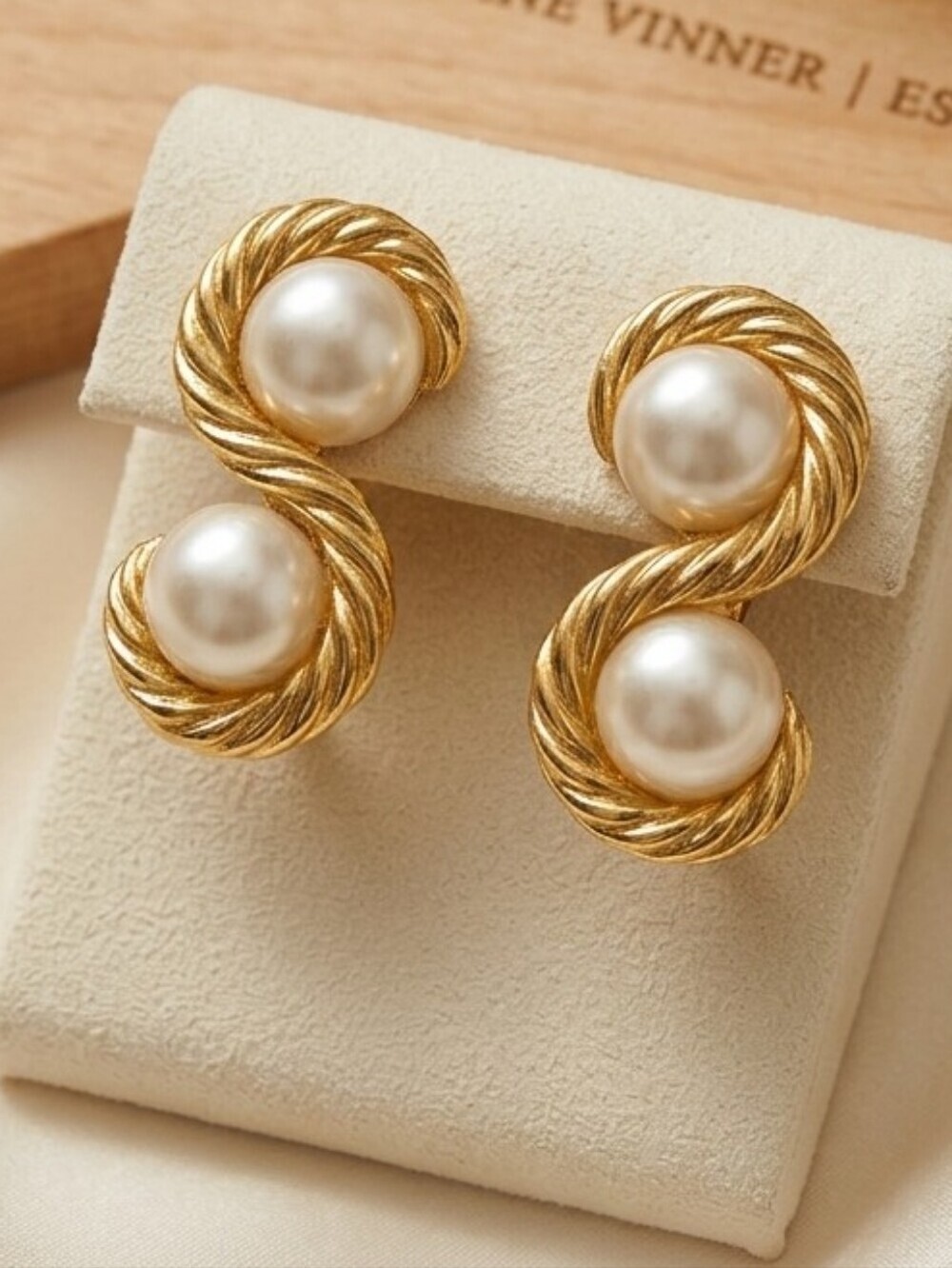 Napier Gold-Tone Twist Earrings with Pearl Cabochons